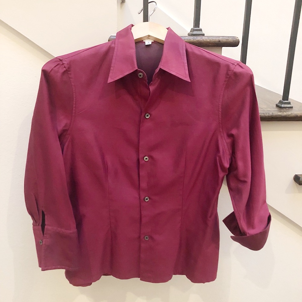 Craig Taylor Wine Button Front Tailored Blouse
